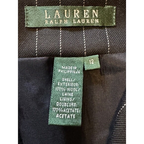 Lauren Ralph Lauren Blazer Women's Size 12 Pinstripe Wool Pockets Career Black - Picture 6 of 9